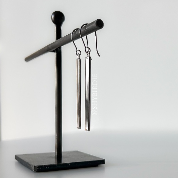 NEW Cast Sterling Silver Bar Drop Earrings - Picture 5 of 8